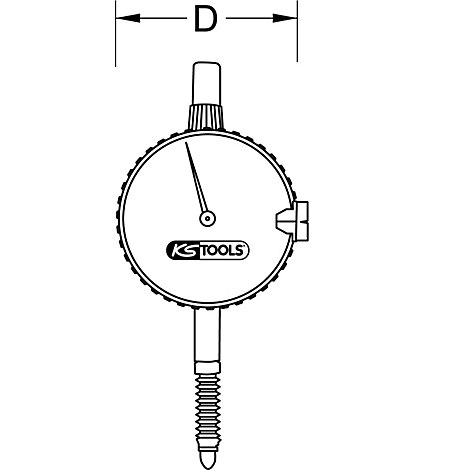 Messuhr mit KS TOOLS Logo, zeigt Maße mit Pfeil an.